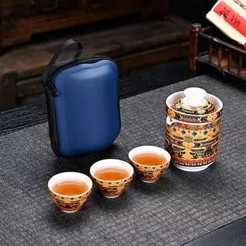 Дунхуан Тханка Куайкэ Один Чайник Три Чашки Портативный Керамический Чайный Набор Кунг-фу для Путешествий на Открытом Воздухе Бизнес-Сувенир Подарок