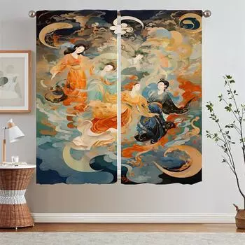 Dunhuang Apsaras Kitchen Curtains for Rooms Blackout Curtain for Living Room Decoration Bedroom Curtains 2 Pieces Tentacles the W50xH70cmx2pcs-CL