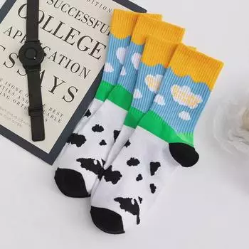 DUNK Trendy Blue Sky & White Clouds Хлопковые носки средней длины для мужчин и женщин One Size