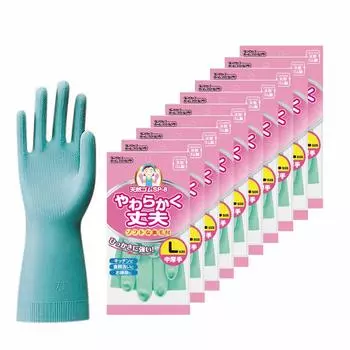 Dunlop Home Products Перчатки из натурального каучука, мягкие и прочные, зеленые, L, набор для мытья посуды, 10 шт. SP-8 зелёный