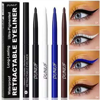 DUNUF Eyeliner Gel Pencil Водостойкая стойкая подводка для глаз в наборе белого, черного, коричневого и синего цветов — идеально подходит для цветных глаз 4 цвета 01#