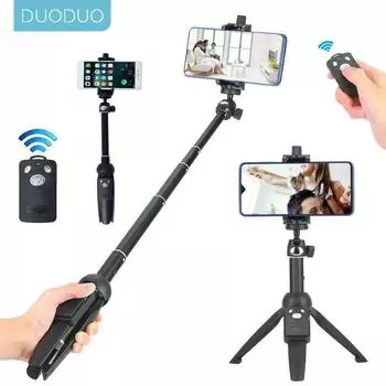 DUODUO Bluetooth Беспроводная палка для селфи Мини-штатив Выдвижной монопод с заполняющим светом Дистанционный затвор для телефона IOS Android selfie stick чёрный