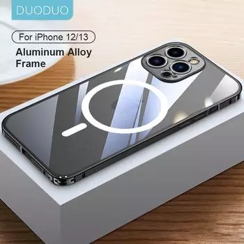 DUODUO Прозрачный магнитный чехол для телефона iPhone 13 Pro Max 13 pro, чехол для беспроводной зарядки для iPhone 12 12 Pro Max, магнитный чехол с рамкой из алюминиевого сплава For iPhone 12 золотой