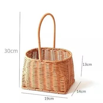 Durable Bamboo Flower Basket Long Handle Imitation Rattan Storage Basket Valentine s Day Type B