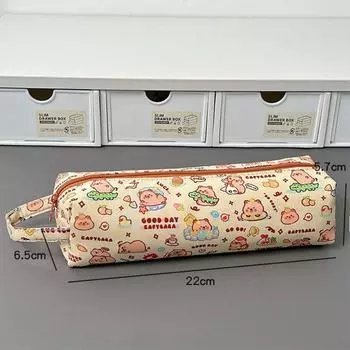 Durable Capybara Pencil Pouch Canvas Cartoon Pencil Bag Pen Case Capybara Stationery Bag Students style 1