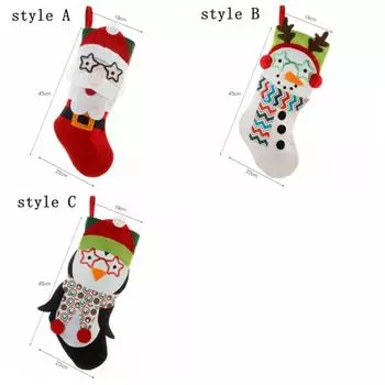 Durable Cartoon Christmas Stocking Cute Large Fireplace Decor Socks Portable Elk Christmas Gift Bags Xmas Gift other