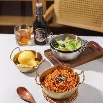 Durable Gold Silver Stainless Steel Fruit Salad Bowls with Handle Household Kitchen Sauce Seasoning Dish Food Serving Ramen Bowl