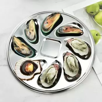 Durable Oyster Dish Stainless Steel Oyster Plate Round Large Capacity Family Restaurant Oyster Dish Tray