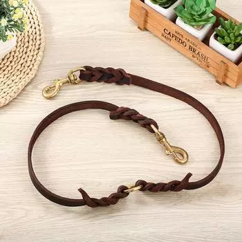 Durable Real Leather Dog Double Leash Coupler 2 Way Dog Leash Pet Coupler Walking Leads Brown Leather Leash For Two Dogs Pitbull коричневый
