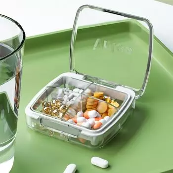 Durable Travel Pill Dispenser Dustproof Pill Container Organizer Mini Medicine Box Jewelry Box black-6 grids