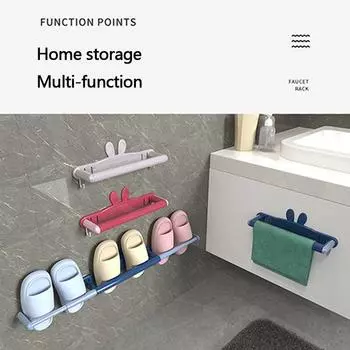 Прочная настенная полка для обуви с заячьими ушками, многофункциональная вешалка, экономящая место, выдвижная полка для хранения тапочек синий