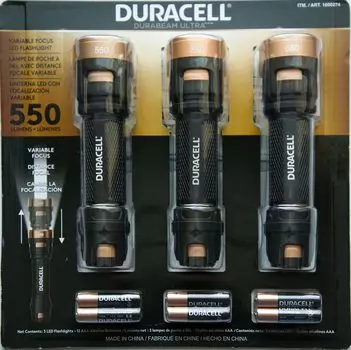 DURACELL Светодиодный водонепроницаемый фонарик Набор из 550 3 Освещение Черный 3, Люмены, Режимы, чёрный