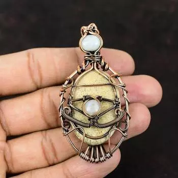 Дурной глаз ископаемый коралл драгоценный камень медная обертка ювелирные изделия ручной работы женский кулон лунный камень кулон от дурного глаза ювелирные изделия подарок для матери проволочные украшения