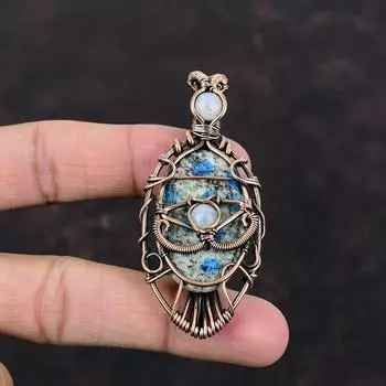 Дурной глаз K2 Подвеска из яшмы Медная проволока Обернутая подвеска Подвеска из драгоценного камня Медные украшения Подвеска из радужного лунного камня Подвеска ручной работы для подарка