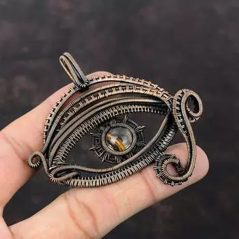 Дурной глаз Кристалл Кварцевый кулон Медная проволока Обернутый кулон Антикварные медные украшения Кулон ручной работы Подвеска из натурального драгоценного камня Подарок для матери