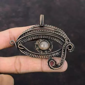 Дурной глаз Кулон из розового кварца Медная проволока Кулон ручной работы Подвеска из драгоценного камня Розовый кварц Ювелирные изделия Подарок для женщин Антикварные медные украшения