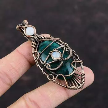 Дурной глаз Неоновая вспышка Лабрадорит Кулон Медная проволока Обернутая подвеска с драгоценным камнем Радуга Кулон из лунного камня Кулон ручной работы Ювелирные изделия из медной проволоки