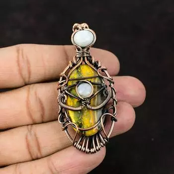 Дурной глаз Шмель Яшма Медная проволока Обернутый кулон Радуга Ювелирные изделия из лунного камня Подвеска ручной работы Антикварный кулон Ювелирные изделия от сглаза для подарка