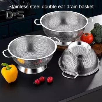 Дуршлаг для кухни, корзина с двумя ушами, большая емкость, пищевой, без BPA, можно мыть в посудомоечной машине, устойчивый к ржавчине, сито для фруктов и овощей серебряный
