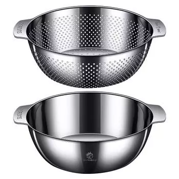Дуршлаг из нержавеющей стали 304 с ручкой, набор дуршлагов с микроперфорацией и миской для смешивания, без BPA, отличный, 2 шт. 22CM-3L