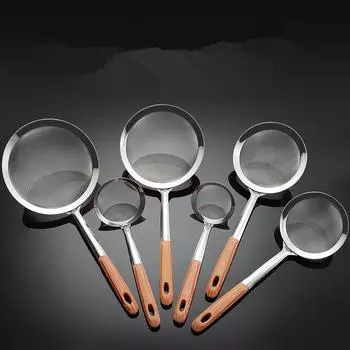 Дуршлаг из нержавеющей стали с мелкой сеткой и имитацией деревянной ручки, многоцелевой фильтр для кухни и домашнего хозяйства