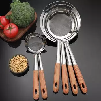 Дуршлаг из нержавеющей стали с мелкой сеткой и имитацией деревянной ручки, многоцелевой фильтр для кухни и домашнего хозяйства