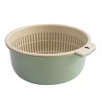 Дуршлаг, набор мисок, двухслойная пластиковая корзина для мытья овощей и фруктов, многофункциональная кухонная миска зелёный