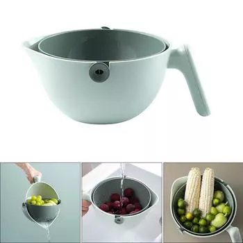 Дуршлаг пластиковый съемный самоосушающийся фильтр миска для мытья риса, фруктов, овощей, спагетти синий