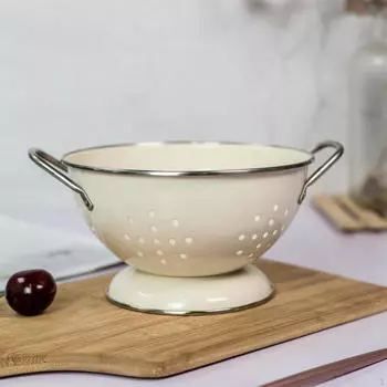 Дуршлаг с эмалированным покрытием, тарелки с фруктами в винтажном стиле, металлическая столовая посуда Small White