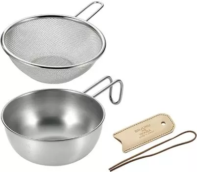 Дуршлаг Yokoyama Enju no Waza Sierra 15 см с крышкой, в комплект входит чашка/миска и ручка/кожа EJSB-550 серебряный