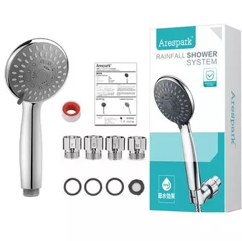Душ Arespark Водосберегающий душ 5-ступенчатый режим Высокое давление воды Ручная душевая лейка Chrome Rain Bathroom Shower Boosting Shower Head High