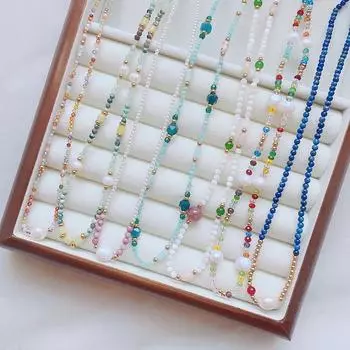 Душ из титановой стали всего тела, не снимается, ожерелье Hyun Ya Feng в новом китайском стиле с жемчугом в стиле барокко и натуральным камнем для женщин 39cm