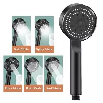 Душевая головка с 5 режимами, водосберегающий распылитель, регулируемый душ высокого давления, кнопка остановки, гидромассажный душ, аксессуары для ванной комнаты чёрный