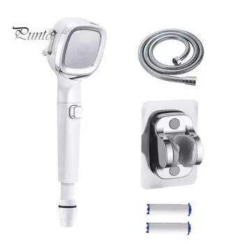 Душевая головка с фильтром высокого давления и 4 режимами распыления воды, комплект ручной душевой головки со шлангом, самоочищающаяся насадка, регулируемая душевая стойка белый