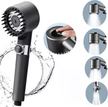 Душевая головка высокого давления с 3 режимами регулируемой струи и массажной щеткой-фильтром, смеситель для душа с эффектом дождя, аксессуары для ванной комнаты серый