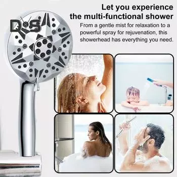 Душевая головка высокого давления с двумя режимами очистки, 10-функциональная насадка с защитой от засорения, простая установка, резьбовое соединение G1/2, душевой распылитель серебряный