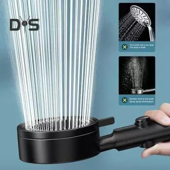 Душевая головка высокого давления с ручным управлением, 8 режимами распыления, функция верхнего распыления, набор из 5 функций и длинного шланга чёрный