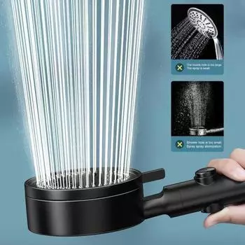 Душевая головка высокого давления с ручным управлением, 8 режимами распыления, функция верхнего распыления, набор из 5 функций и длинного шланга чёрный