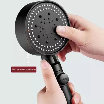Душевая головка высокого давления Yousheng с ручным управлением, 8 режимами распыления, функцией верхнего распыления, набором из 5 функций и длинным шлангом чёрный