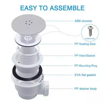 Душевая кабина Поддон для слива отходов Сифон для слива отходов Боковой слив Высокий расход Душевой поддон Слив Прочный Низкий профиль Слив для душа Простота использования