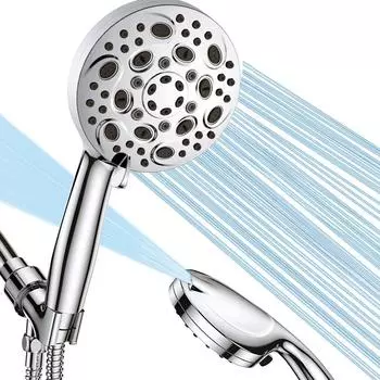 Душевая лейка высокого давления с 10 функциями и ручным душем - Роскошный современный хромированный вид, Встроенный мощный спрей для очистки углов, ванны и домашних животных (Хром)