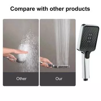 Душевая насадка высокого давления с фильтром и ручной 3 режимами струи Технология Booster Мощный дождь серый