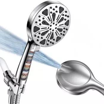 Душевая насадка высокого давления с фильтром и 10 режимами Простая установка Незасоряющиеся форсунки Ручная хромированная насадка для душа с серебряный