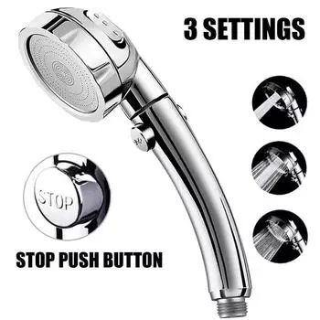 Душевая насадка высокого давления, три режима, водосберегающая ручная насадка для душа с кнопкой остановки серебряный