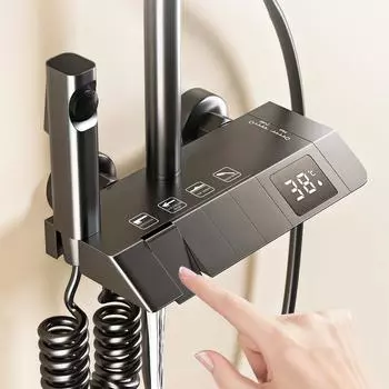 Душевая система Piano Keys Душевой гарнитур для ванной комнаты Серый Черный Ванна Горячий и Холодный Душевой Смеситель Светодиодный Цифровой Медный Кран Душевой Гарнитур серый