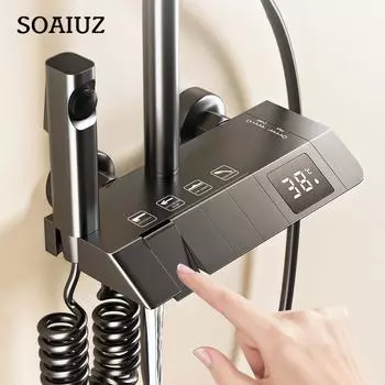 Душевая система Piano Keys Душевой гарнитур для ванной комнаты Серый Черный Ванна Горячий и Холодный Душевой Смеситель Светодиодный Цифровой Медный Кран Душевой Гарнитур серый