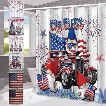 Душевая занавеска Американский День Независимости Фестиваль Украшения Душевая занавеска Главная Ванная комната Сухая One Size
