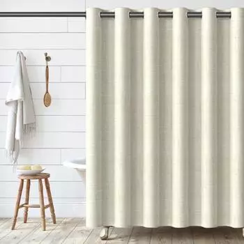 Душевая занавеска для штанги Проходной толстый материал Водонепроницаемый без проколов Простая установка Уход Отель Кемпинг Ванная комната Автофургоны Душевая занавеска 180x180cm бежевый