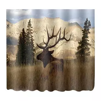 Душевая занавеска Олень в осеннем лесу Душевая занавеска с крючками Водонепроницаемая ткань Декор для кабины Душевая занавеска One Size