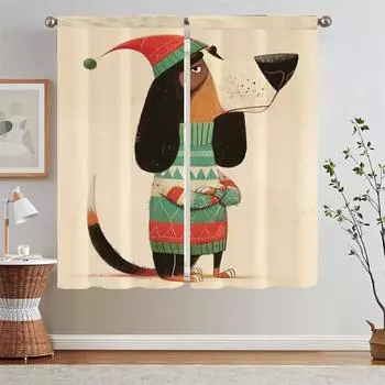 Душевая занавеска Tiebacks A Basset Hound Sheer Curtains Salon 2 Pieces Living Room Curtain for Quarto Black Out Curtains Blackout W50xH70cmx2pcs-CL